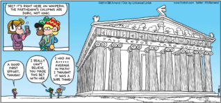 FoxTrot by Bill Amend - "Parthenotquite" published January 5, 2014 - Eileen: See? It's right here on Wikipedia. The Parthenon's columns are doric, not ionic. A good first effort, though! Marcus: I really can't believe you made this bet with her. Jason: I had an A+++++ average in math! I thought it was a sure thing!