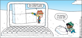 FoxTrot by Bill Amend - "Minecrafty" published February 16, 2014 - Jason: Real Minecraft goes way faster, Marcus Marcus: This mouse is a little hard to move, ok?!