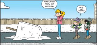 FoxTrot by Bill Amend - "Pop(sicle) Art" published February 15, 2015 - Peter: Sorry. It still doesn't feel like a hot summer day. Jason: We're not finished.