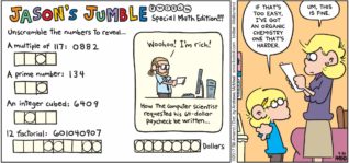 FoxTrot by Bill Amend - "Numble" published April 30, 2017 - Jason says: If that's too easy, I've got an organic chemistry on that's harder. Andy says: Um, this is fine.