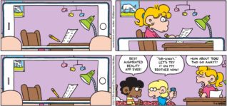 FoxTrot by Bill Amend - "Sib-Away" published September 10, 2017 - Marcus says: Best augmented reality app ever! Jason says: "Sib-Away." Let's try it on my brother now! Paige says: How about you two go away?!