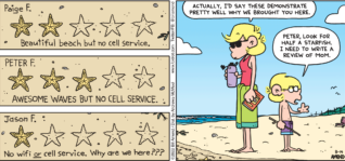 FoxTrot comic strip by Bill Amend - "Sea Cells" published August 14, 2022 - Transcript: Andy Fox: Actually, I'd say these demonstrate pretty well why we brought you here. Jason Fox: Peter, look for a half a starfish. I need to write a review of mom.