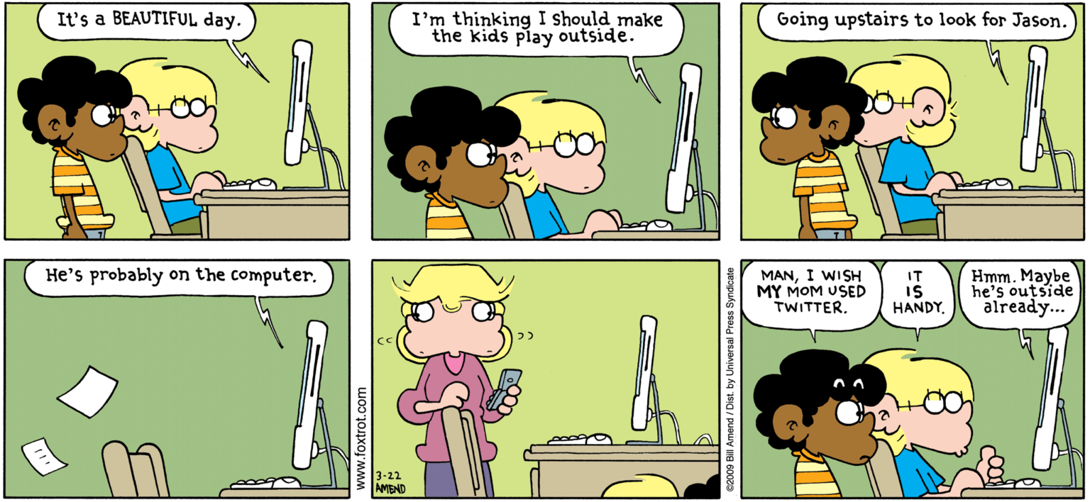 "App Tracking" Twitter Social Media FoxTrot Comics by Bill Amend