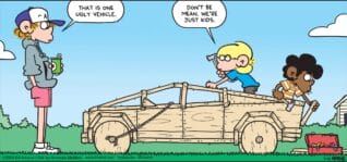 FoxTrot comic strip by Bill Amend - "Truckin" published July 14, 2024 - Transcript: Peter Fox: That's one ugly vehicle. Jason Fox: Don't be mean. We're just kids.